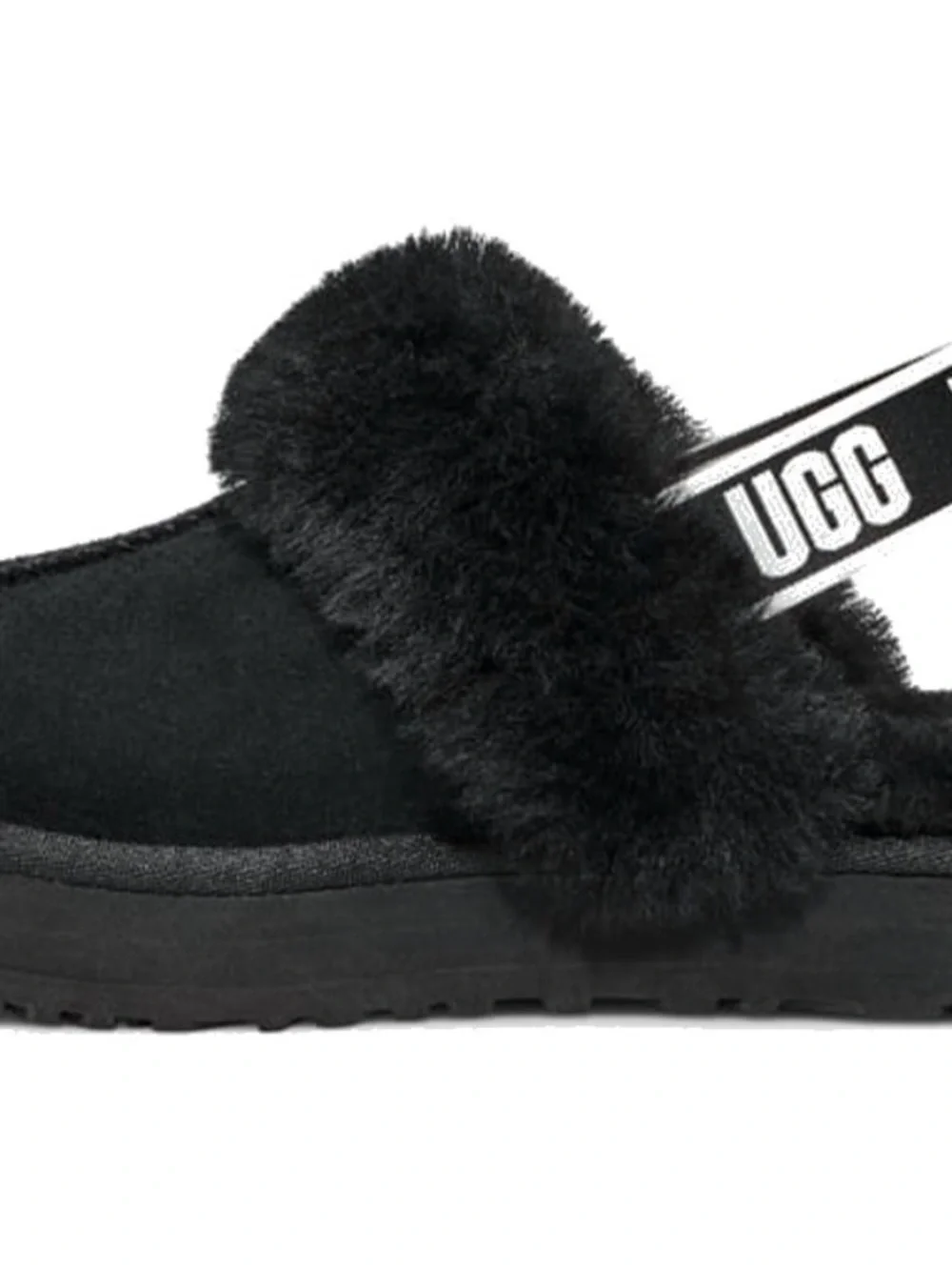 UGG Black Shearling Slingback Clog with Logo Elastic
